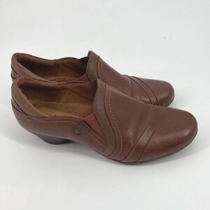Cobb Hill Brown Leather Slip On Heeled Mules Womens Shoes Size 7.5 Casual Career